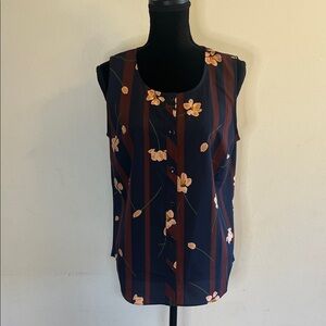 CAbi Navy and Brown Floral Buttoned Down Blouse